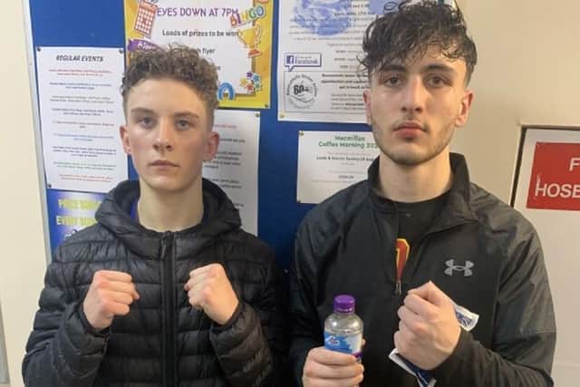 Castleford boxer Jacob Ali (right) and his opponent on the Haynes Promotions show in Leeds, Marty Spence. Picture: Julian Hudson