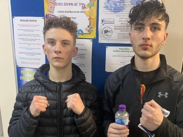 Castleford boxer Jacob Ali (right) and his opponent on the Haynes Promotions show in Leeds, Marty Spence. Picture: Julian Hudson