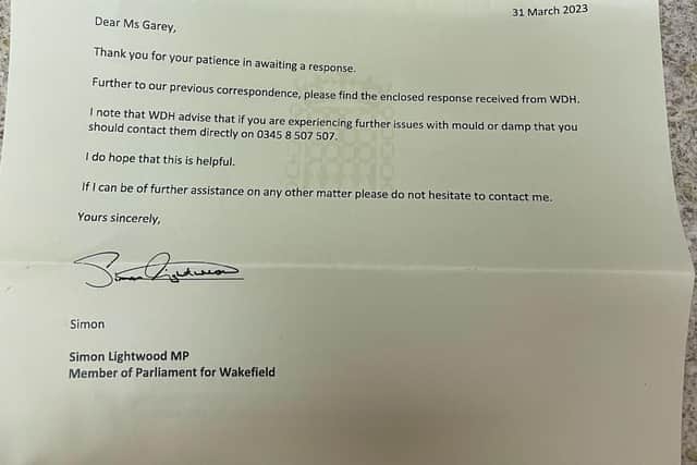 Leigha has also raised her concerns to Wakefield MP Simon Lightwood, who sent her this letter as a response