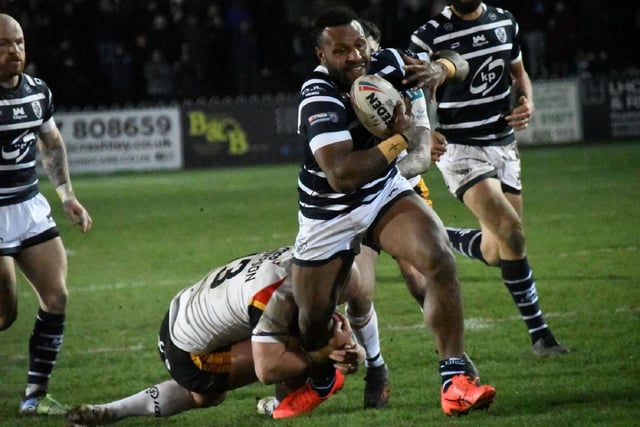McKenzie Yei in the thick of the action for Featherstone Rovers against Bradford Bulls