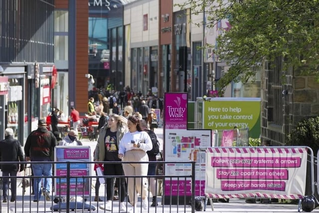 Wakefield city centre on the first day of easing of the Covid 19 lockdown restrictions, April 12 2021.