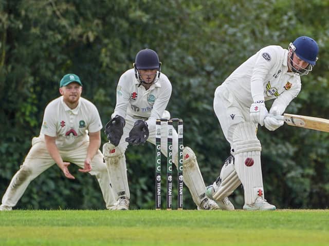 Dominic Richardson on the way to making a match winning 93 for Altofts in their promotion clash with Great Preston. Photo by Scott Merrylees