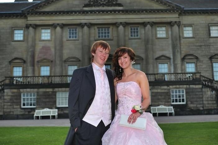 Aaron and Gemma smiled outside Nostell Priory during the Freeston High School prom on June 25, 2010.