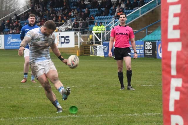 Chris Hankinson kicked seven goals on his competitive debut for Featherstone Rovers at Keighley Cougars. Picture: Rob Hare