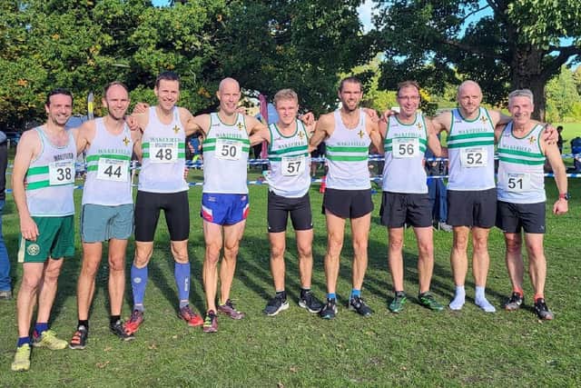 Wakefield Harriers' men's team which took part in the first meeting of the new season in the West Yorkshire Cross Country League.
