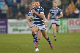 Gareth Gale raced in for a thrilling hat-trick of tries for Featherstone Rovers at Widnes Vikings. Picture: Craig Cresswell Photography