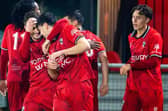 Horbury Town celebrate Joel Feirn's goal against Worsbrough Bridge Athletic. Picture: Michael Eden