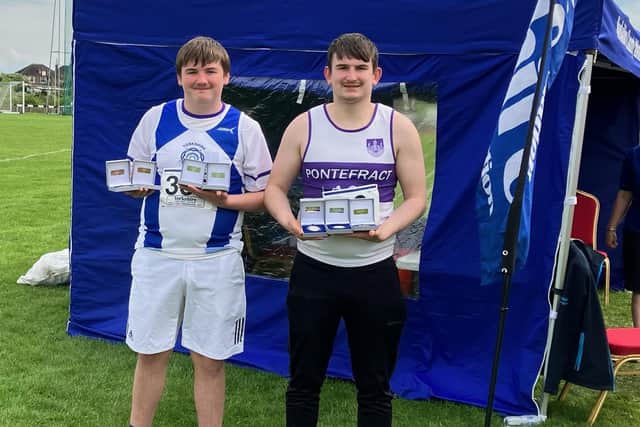 Will Carter (right) and his younger brother, Harrison, won seven medals between them at the Yorkshire Track and Field Championships.