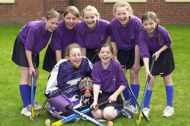 Wakefield Girls High School Juniors U11's hockey team in 2004. Back left to right: Joanne Leigh, Ellie Rawsley, Hettie Barker, Vanessa Coughlin and Katie Bacon.Front L/R: Lucy Chaplin (goalkeeper) and Laura MacGregor (team Captain)