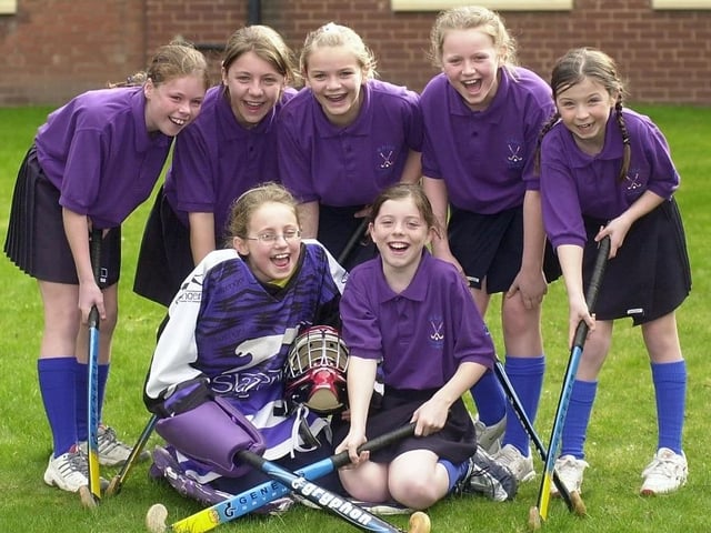 Wakefield Girls High School Juniors U11's hockey team in 2004. Back left to right: Joanne Leigh, Ellie Rawsley, Hettie Barker, Vanessa Coughlin and Katie Bacon. Front L/R: Lucy Chaplin (goalkeeper) and Laura MacGregor (team Captain)