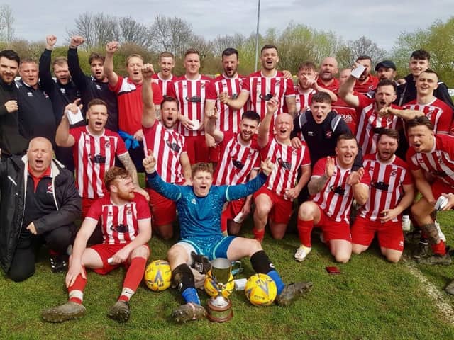 The jubilant Fryston AFC team celebrated trophy success when they beat Nostell MW 3-1 in the Wakefield Sunday League's Premiership One Cup final.