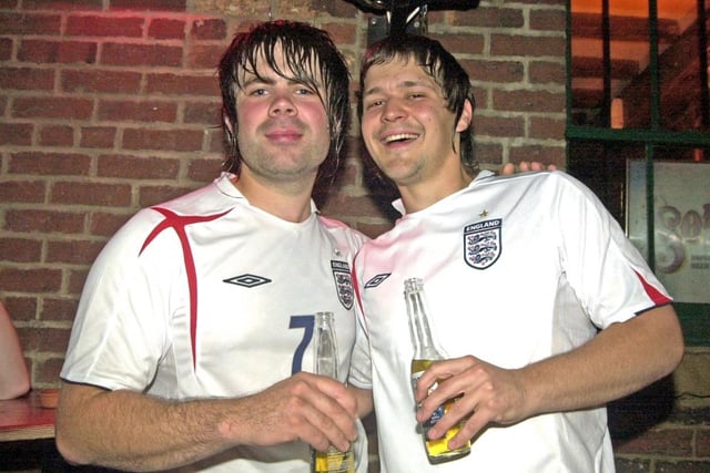 Jono and Baz  in Bar Mex for the England v Sweden match on June 20 2006.