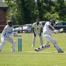 Tokir Bashir goes on the attack in his innings for Nostell St Oswald against Crofton Phoenix. Picture: Scott Merrylees