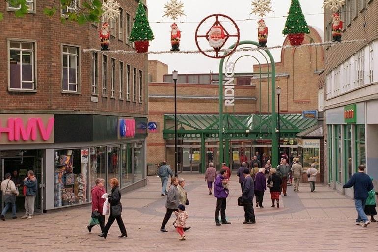 Christmas shoppers flood the streets of Wakefield in late 1997. Do you remember walking up Kirkgate in the late 90s?