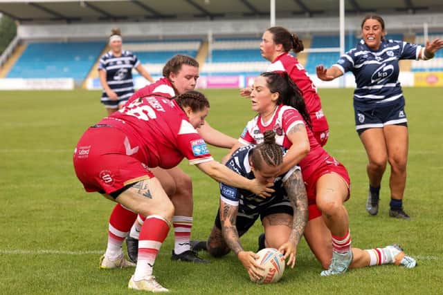 Try time for Featherstone Rovers Women against Salford. Photo by John Victor