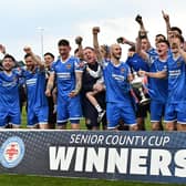 The Pontefract Collieries team celebrate winning the West Riding FA County Cup. Picture: Daniel Kerr