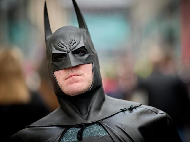 Batman was out meeting and greeting visitors.