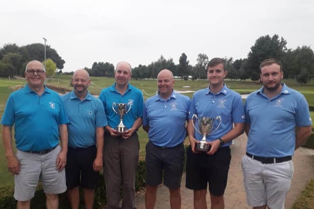 Pontefract Golf Club members show off the trophies they won in the scratch and the seniors knockout championships in the Leeds and District Union competitions.