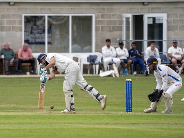 Ismail Patel on his way to making an important 34 for Streethouse against Old Sharlston. Picture: Scott Merrylees