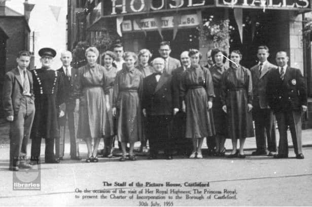 The staff of The Picture House alongside Princess Royal, Mary, in 1955.