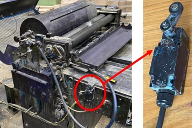 An investigation by the Health and Safety Executive (HSE) found that Askern UK Limited failed to prevent access to dangerous parts of machinery, namely the moving rollers of the printing machine.