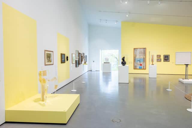 Yellow was selected by the curator to colour some of the walls behind the artworks for the Still Lives exhibition. Wall colours are often changed as part of the installation process for new exhibitions, and is carried out by the Hepworth Wakefield's team of art technicians.