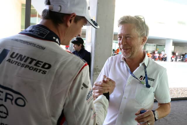 United Autosports co-founder and owner Richard Dean, right, with driver Olly Jarvis who head into the Le Mans 24-hour race this weekend favourites to win the LMP2 class. Picture: Jakob Ebrey