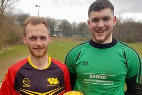 Hat-trick hero Kane Whitaker and goalkeeper George Mitchell, who had a hand in two of his side's two goals in Wakefield Athletic's 6-1 quarter-final win in the Seymour Memorial Trophy.