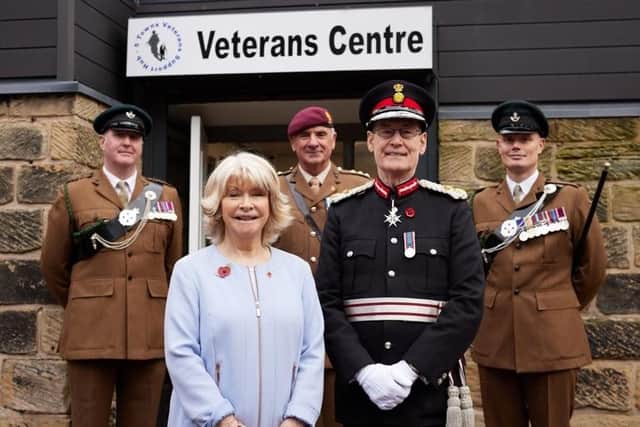 Back row -  Capt David  Ridley RIFLES; Capt J Thompson Royal Engineers;  Warrant Officer class one Danny Long Rifles, Regimential Sergeant Officer. Front row, Coun Denise Jeffery;  The Lord-Lieutenant of West Yorkshire Mr Ed Anderson CBE.