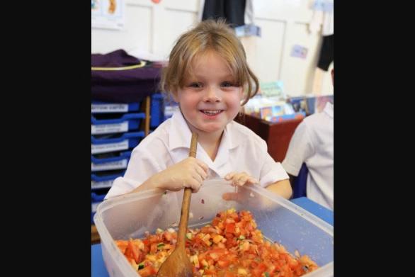 Aimee Weldon enjoying the pizza and pasta making day at Middlestown J+I School.