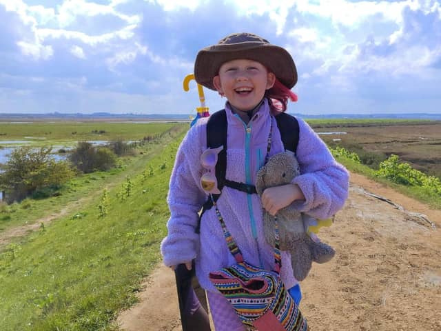 Alba hopes to raise £100,000 by walking the entire coastline of England in honour of her “hero” daddy.
