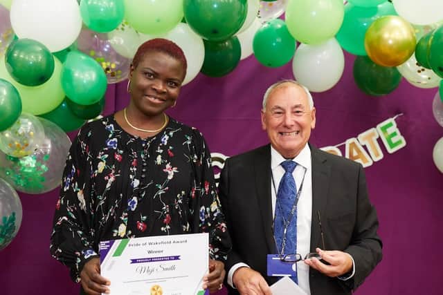 Winner Moji Smith with Rob Foreman, Wakefield Adult Education’s Chair of Governors