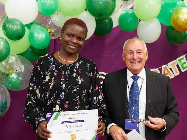 Winner Moji Smith with Rob Foreman, Wakefield Adult Education’s Chair of Governors