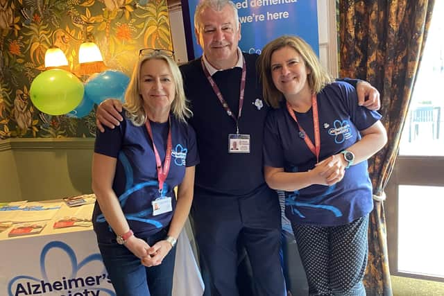 Community engagement officer, Lee Masterman, with dementia advisors Joanna Currie (right) and Angie Callaghan (left) at the event in Wakefield.