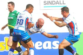 Wakefield Trinity v Wigan   Super league  sun 14th aug 2022
Lee Kershaw scores for Wakefield