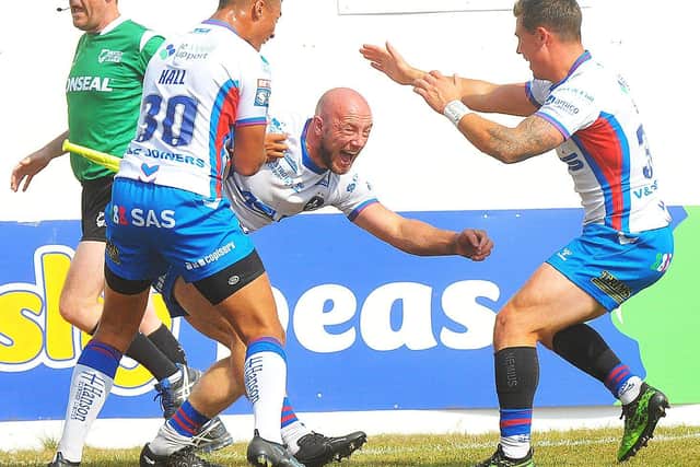 Wakefield Trinity v Wigan   Super league  sun 14th aug 2022
Lee Kershaw scores for Wakefield