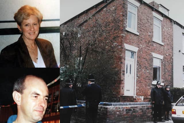 Clockwise from top left: Wendy Speakes, the address where the murder happened, and killer Christopher Farrow