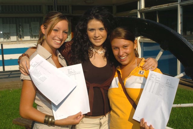 A-level results at St Wilfrid's Catholic High School in Featherstone. From left: Stephanie Grace, Rachel Henshaw and Emma Hallas, who all got the grades they needed to go to their chosen universities.