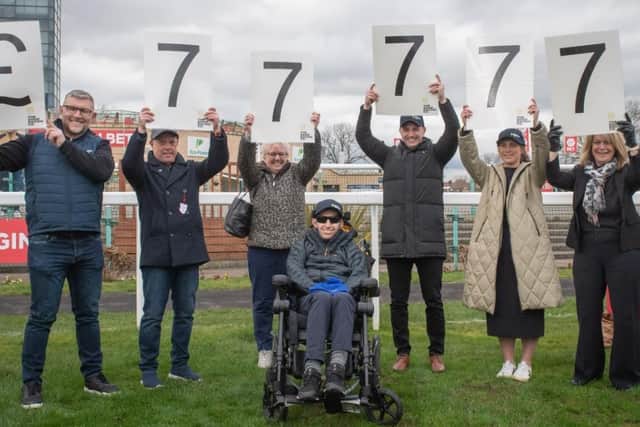 They were given the news by two of The Good Racing Company’s ambassadors, Rob’s former teammate Barrie McDermott and professional jockey Paul Hanagan, who asked his family and friends to hold up placards of seven’s to reveal the amount.
