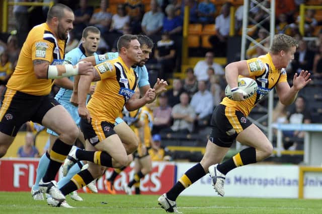 Adam Milner gets clear on the way to a try for Castleford Tigers against London Broncos. But it was not to end well for the Tigers as they lost 42-20.'Four-try Dorn sinks old club' was the headline in the August 16, 2012 edition of the Pontefract & Castleford Express.