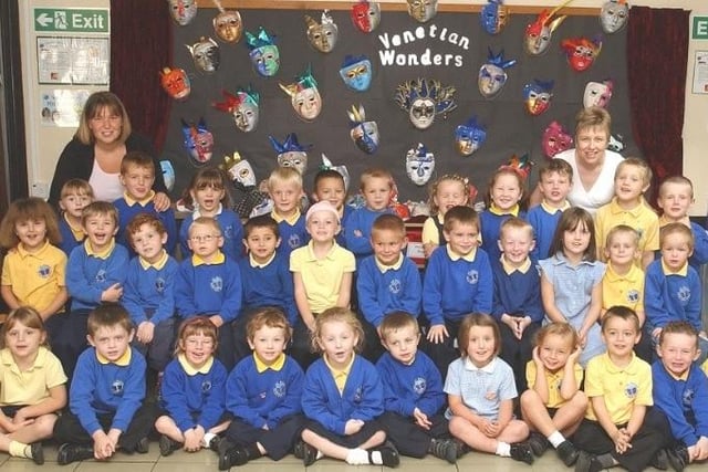 New starters at All Saints CE infant school Normanton in 2006. Teacher Amanda Scrivens (left) and teaching assistant Tracey Casey with pupils.