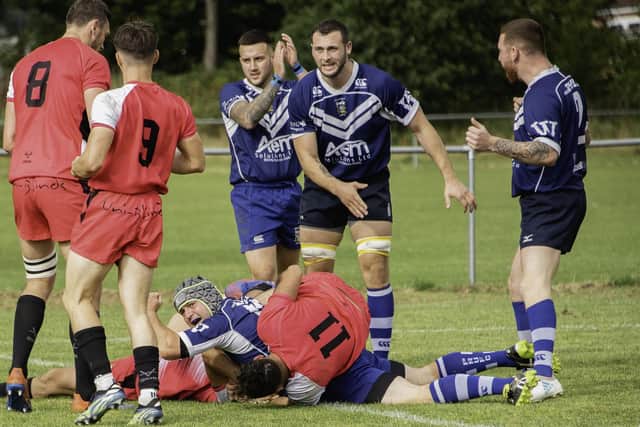 Jonathon Hill scores Pontefract's third try against Moortown. Picture: Jonathan Buck