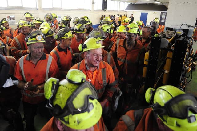 Miners on their final shift at the pit in 2015.
