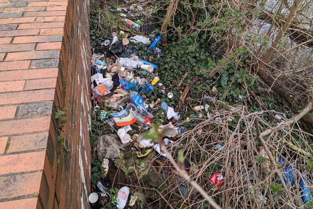 Litter dumped by the side of the River Calder