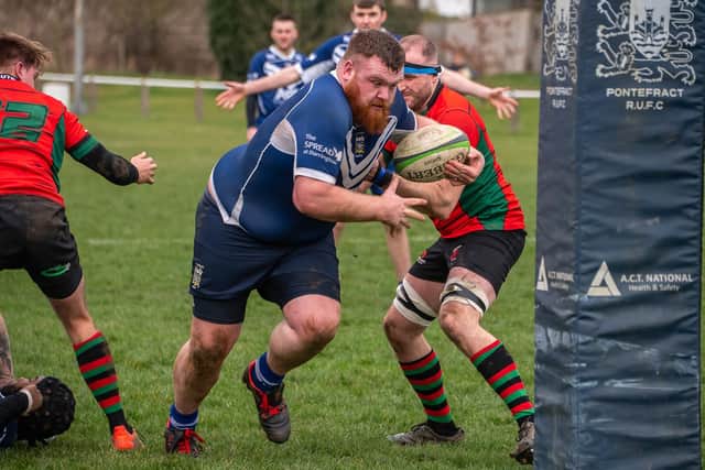 Front row strongman Josh Hough darts in for Pontefract's second try against Dronfield. Picture: Jonathan Buck