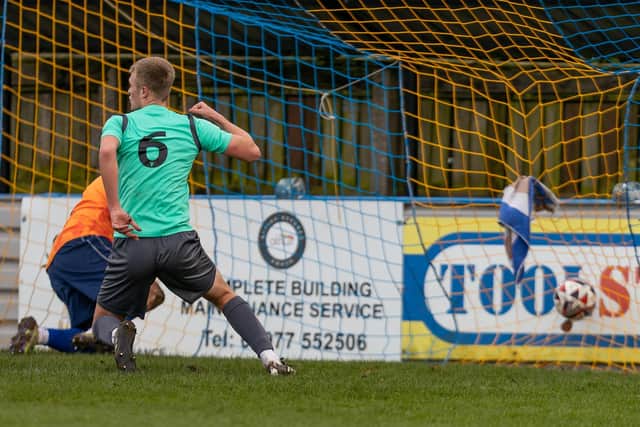 Elliot Owen scored Frickley Athletic's first goal in their narrow defeat to Garforth Town. Picture: John Hobson