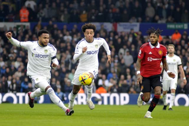 Charge of the Americans for Leeds United with midfielders Weston McKennie and Tyler Adams racing ahead.