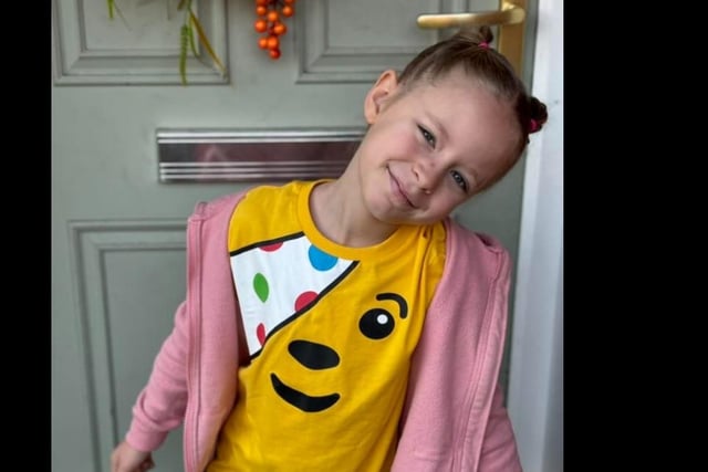 Harley Rose ready for Children in Need day at school, shared by Melanie Scott.
