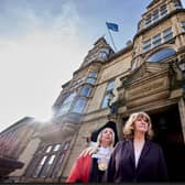 Wakefield Council leader Denise Jeffery and Wakefield Mayor Josie Pritchard raised a peace flag above the city's town hall
