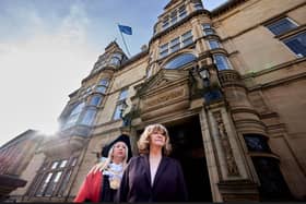 Wakefield Council leader Denise Jeffery and Wakefield Mayor Josie Pritchard raised a peace flag above the city's town hall